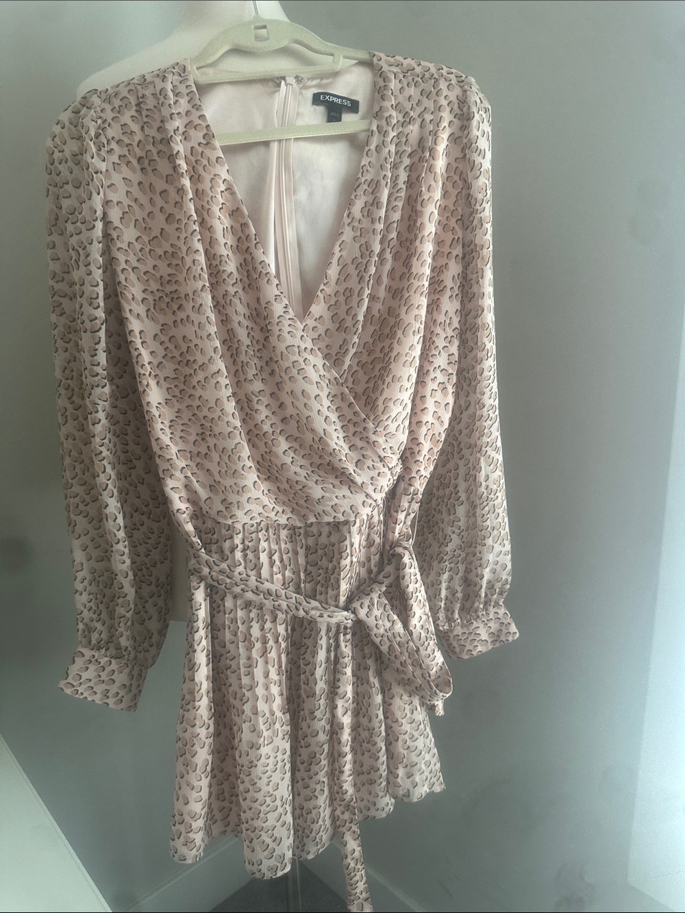 Express Blush Pink Animal Print Wrap Romper with Tie Waist
